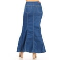 thumbnail image 3 of Be-Girl Women's Denim Maxi Skirt,Flared Design with Triangle Penel Details, Medium Blue Wash, 3 of 5