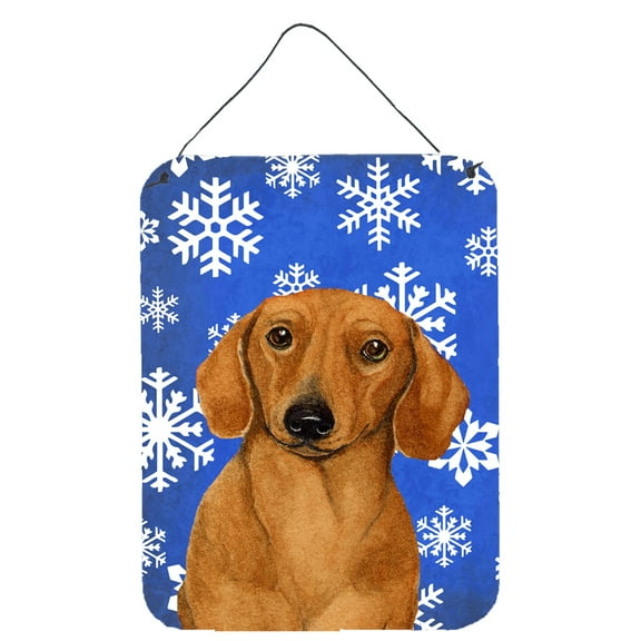Dachshund Winter Snowflakes Holiday Aluminium Metal Wall or Door Hanging Prints