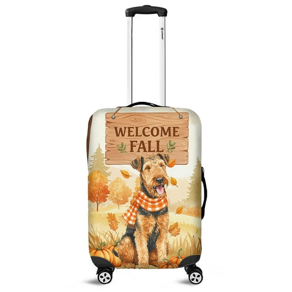 Welcome Fall Airedale Terrier Cozy Autumn Field Pumpkins Golden Leaves Travel Luggage Cover Dale Waterside Dog Lover Suitcase Dust Protective Decor - 12013