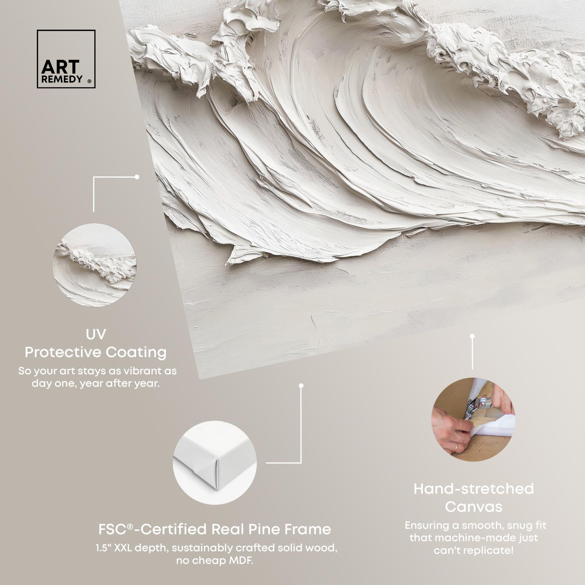 Wave on White Canvas Neutral Boho by Art Remedy, Gallery Wrapped, 54 x 36