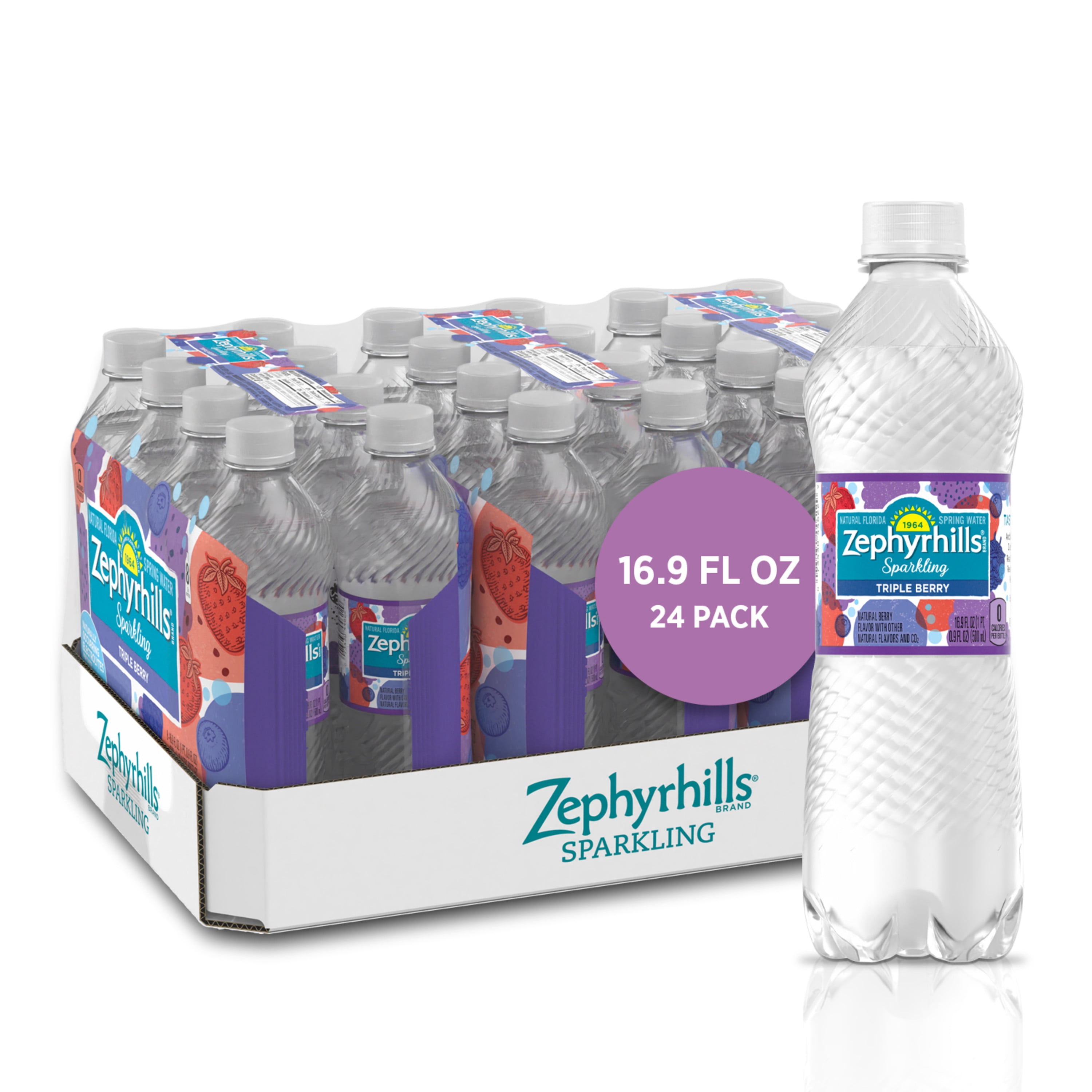 Zephyrhills Sparkling Water, Triple Berry, 16.9 oz. Bottles (24 Count