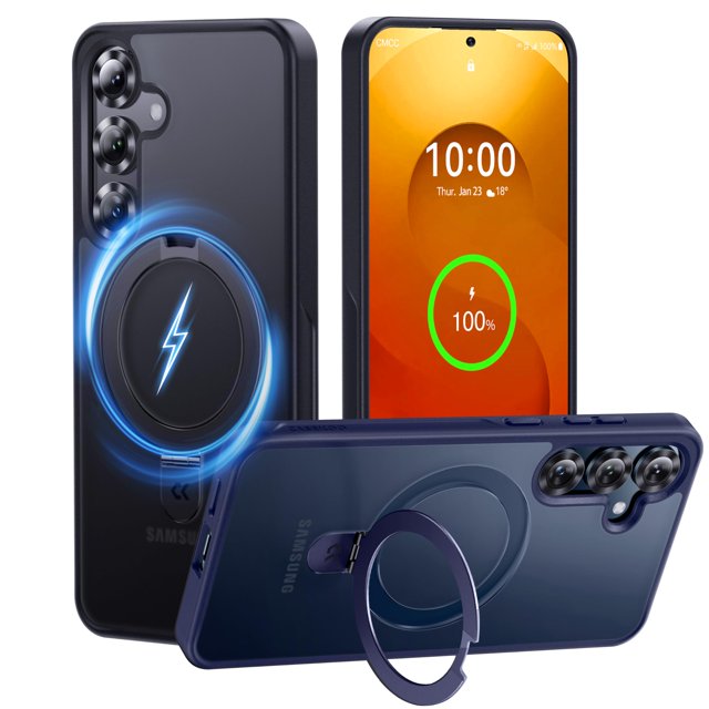 Funda de teléfono CASEKOO con forma de anillo magnético patentado con soporte para Samsung Galaxy S25 Plus de 6.7 pulgadas 2025, negra