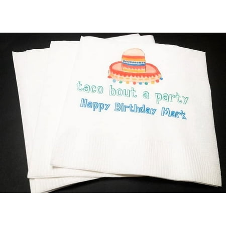 50pcs Personalized Napkins Name Photo Taco Bout A Party First Fiesta Cactus Boy Birthday Personalized Cocktail or Luncheon Napkins, Set of 50 (fold 5"x5") Luncheon Dinner Christening