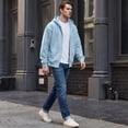 thumbnail image 5 of Full Zip Fleece Hoodie for Men Oversized Long Sleeve Pocket Loose Fit Streetwear Athletic Zip Up Sweatshirt Light Blue 2XL, 5 of 7