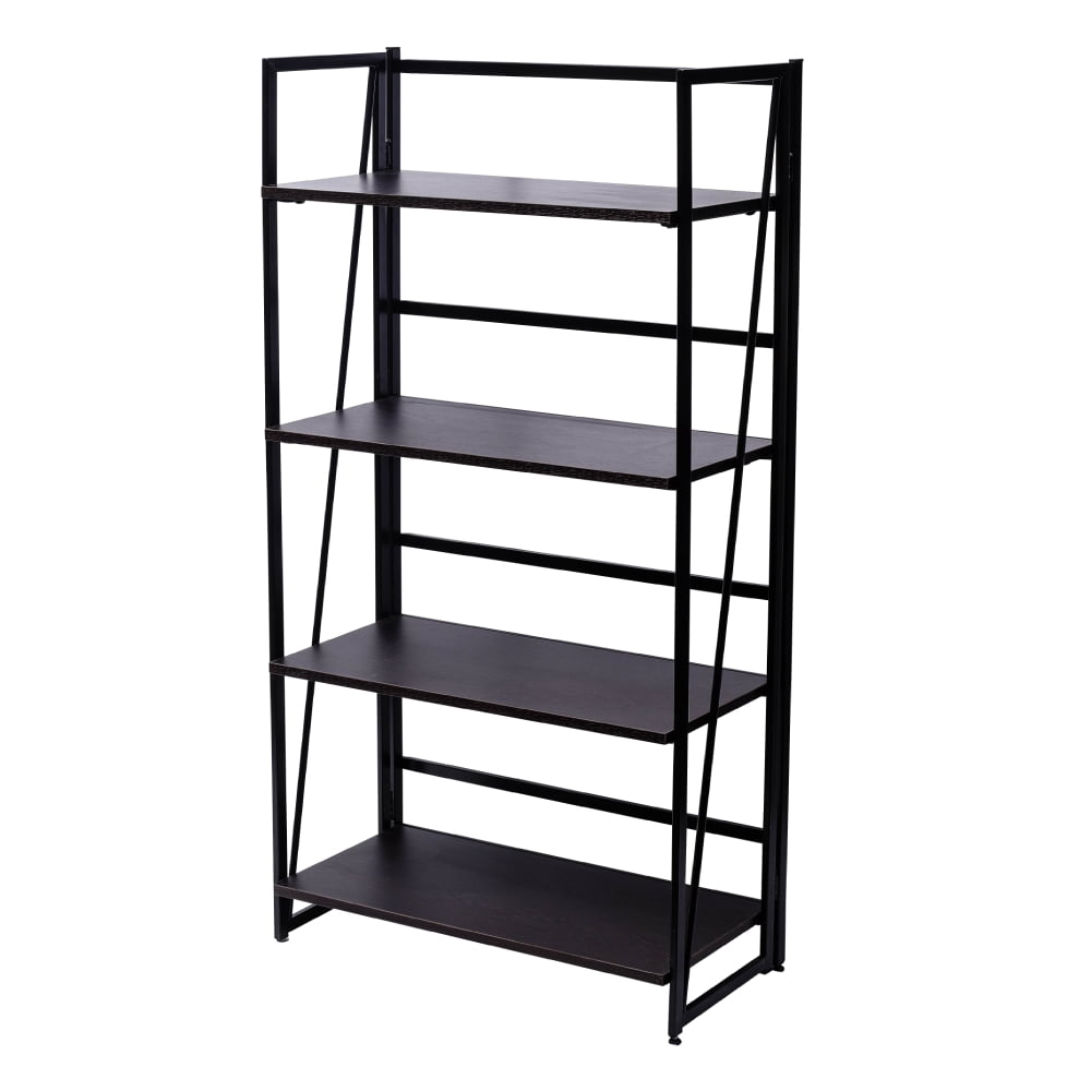 Kepooman Folding Bookshelf for Home Office, 4 Tiers Book Rack Organizer, Wooden Storage Shelves Vintage Kepooman Folding Bookshelf for Home Office, 4 Tiers Book Rack Organizer, Wooden Storage Shelves Vintage