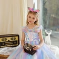 thumbnail image 2 of HAWEE Costume de Licorne pour Fille avec Robe Tutu Arc-en-Ciel, Ligne A, Manches à Volants, Robes de Fête pour Petites Filles, 2 of 6