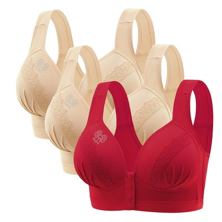 Black of Friday Deals!Clearance Staron 3PC Wireless Bras for Women No Underwire Front Closure Bra Wireless Stretch Bra Comfortable Front Close Bras Everyday Bra