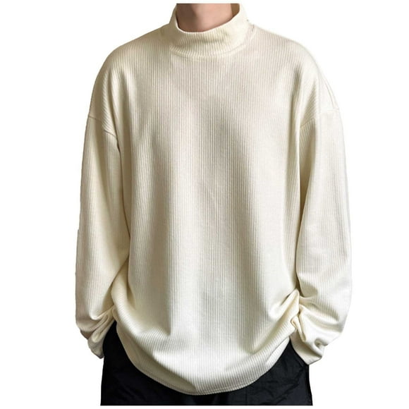 Mens Fitted T Shirts Turtleneck Long Sleeve Thermal Stretchy Basic Lightweight Undershirt Summer Shirts Men White L
