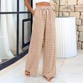 thumbnail image 4 of Gingham Wide Leg Pajama Pants for Women Elastic Drawstring Waist Lightweight Summer Relaxed Fit Casual Lounge Bottoms Khaki 2XL, 4 of 6