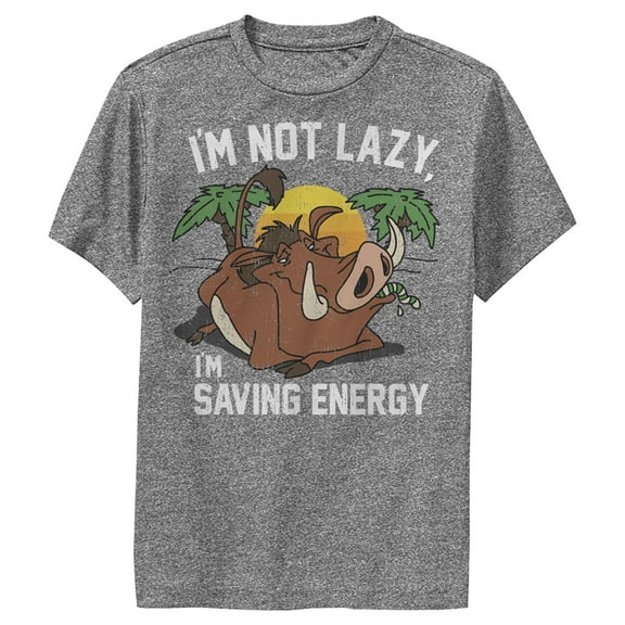 Boy's Lion King Pumbaa I'm Not Lazy I'm Saving Energy  Performance Graphic Tee Charcoal Heather Medium