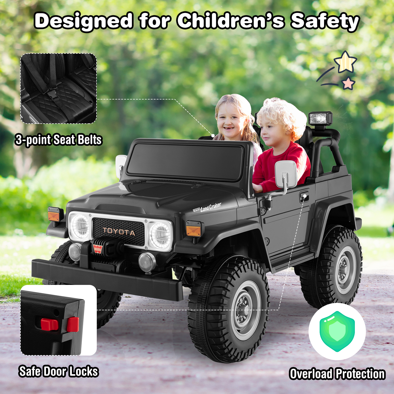 Infans 2 Seater Ride On Truck Car 12V Licensed Toyota FJ40 RC w/ Laser Light & Music