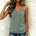 thumbnail image 6 of Women's Eyelets Camisole Lace Trim Loose V Neck Spaghetti Straps Tank Tops Sleeveless Summer Going Out Blouse Shirts, 6 of 7
