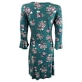 thumbnail image 2 of Ultra Flirt Juniors Keyhole Printed Bell Sleeve Dress Ravishing Rose Bunch M, 2 of 2
