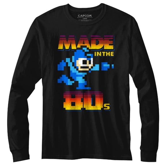 Mega Man Made In The 80's Black Adult Long Sleeve T-Shirt
