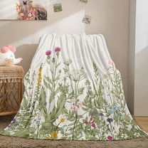 Floral Throw Blanket Vintage Herbs Blanket Colorful Wild Flowers Printed Flannel Fleece Blanket Soft Lightweight Plush Blanket for Bed Sofa Chair Office (Throw(50"x60"), Floral)