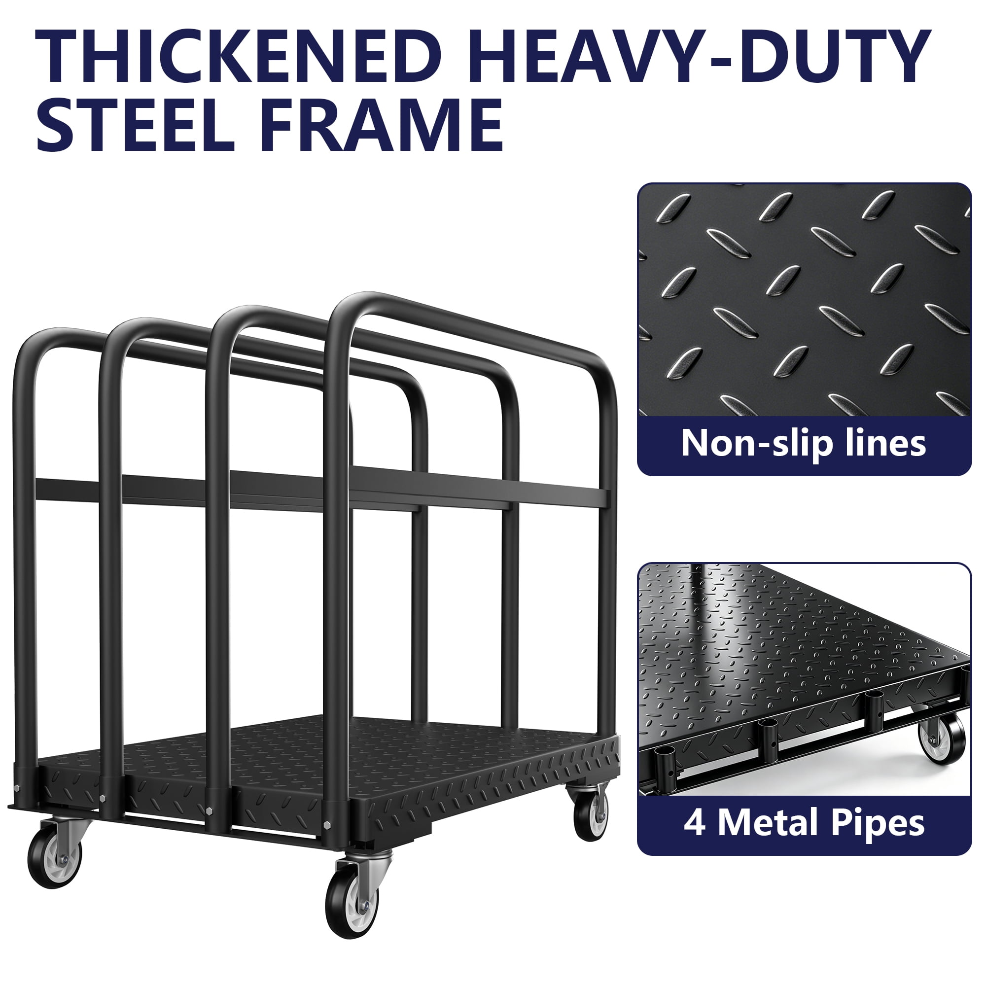 Panel Cart, 1500 LB Heavy Duty Flat Cart with 4 Wheels, Lumber and Drywall Cart Dolly for Moving, Warehouse and Home Use