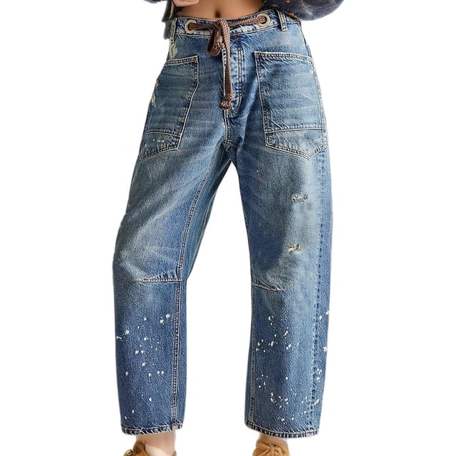 Jeans baggy tipo barrel con cintura elástica, azul