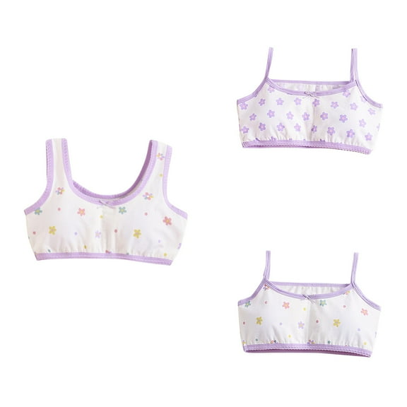 Ahuyic Summer Big Girls Bras,Girls Student Solid Color Bras,Big Girls Small Underwear Bra Printed Puberty Bra With Chest Pad,Purple,10 Years