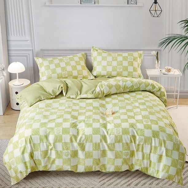 Juego de Funda Nórdica Plaid 3 Piezas Twin Size 100% Algodón Geometric Checkered Bedding
