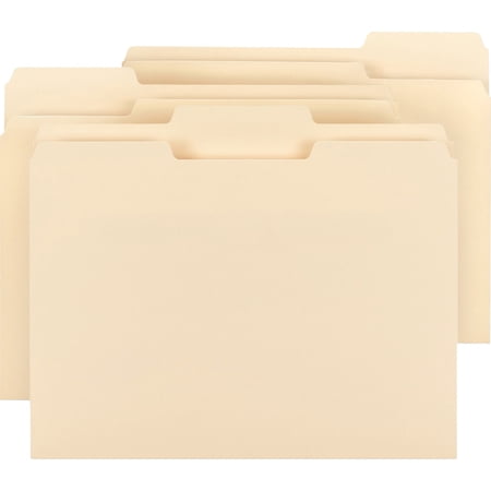 Business Source 1/3 Tab Cut Letter Recycled Top Tab File Folder - 8 1/2" x 11" - 3/4" Expansion - Top Tab Location - Assorted Position Tab Position - Manila - 10% Recycled - 150 / Box | Bundle of 5