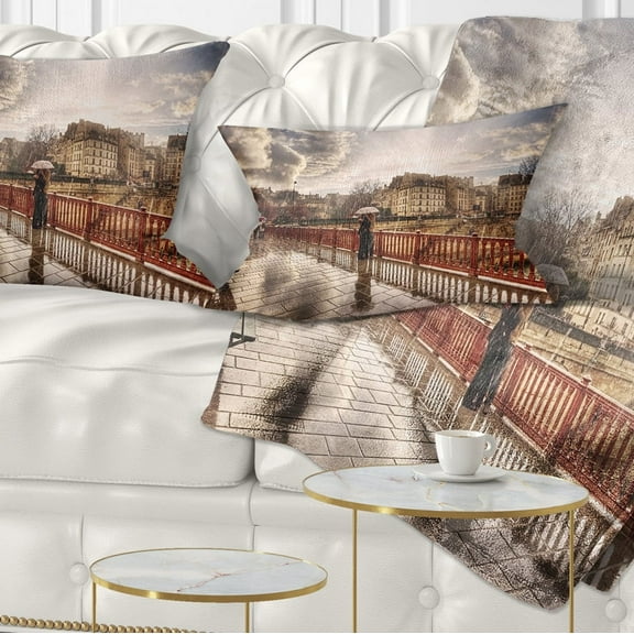 Designart Bridge in Rain - Landscape Photo Throw Pillow - 12x20