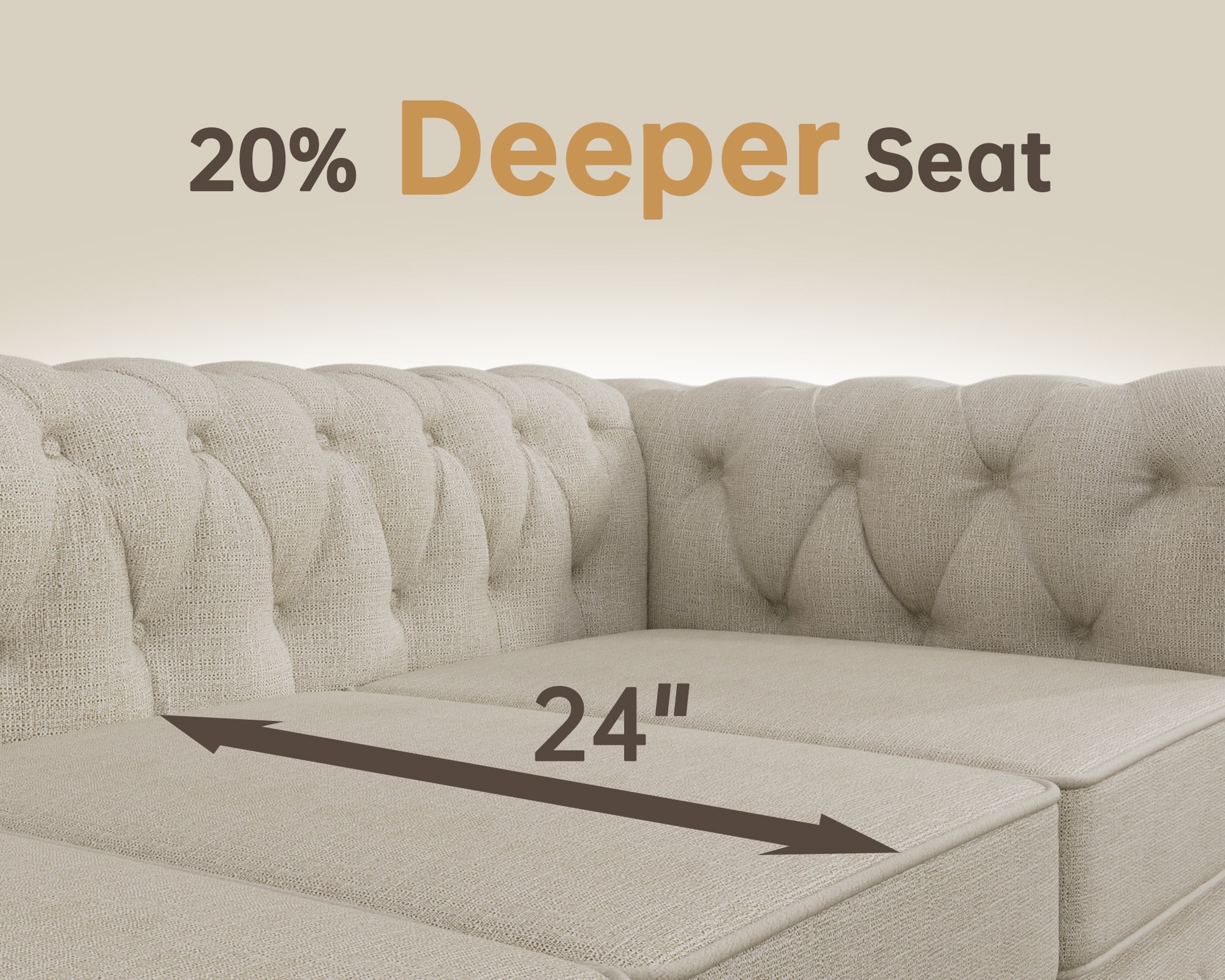 Morden Fort 3-Seater Chesterfield Sofa Couch with Rolled Arm and Wooden Frame, for Living Room