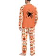 thumbnail image 6 of Men's Halloween Pajama Set Long Sleeve Raglan Soft Cotton Loungewear with Print Top & Full Length Pants for Home Night Orange L, 6 of 6