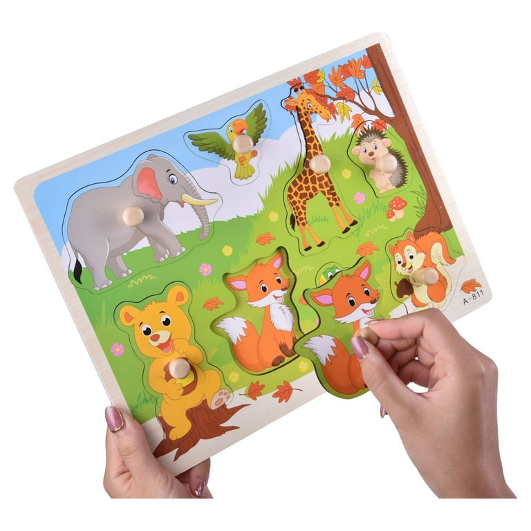 Fun Little Toys Wooden Peg Board Puzzle, Wooden Peg Board