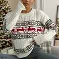 thumbnail image 5 of Womens Tops Casual Pullover Sweaters Knit Oversized Cozy Fall Outfit Festive Yarn Knit Pullover Sweater With Reindeer Fair Isle Pattern Holiday Cozy Top For Casual Wear, 5 of 8