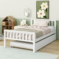 thumbnail image 5 of Twin Bed Frame with Trundle, PAPROOS Solid Wood Platform Beds, Twin Size Platform Bed Frame with Headboard and Footboard for Boys Girls, No Box Spring Needed, White, 5 of 11