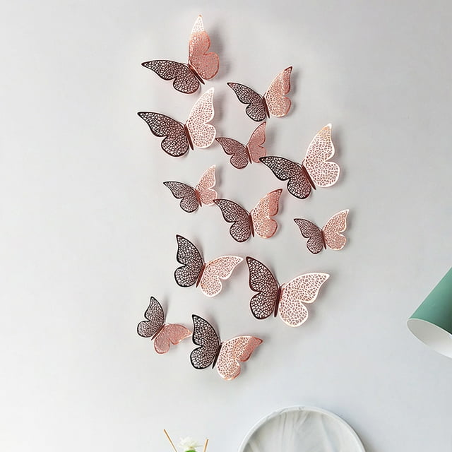 3D Butterfly Wall Stickers, 12 Pcs 12 Styles 3 Sizes, Removable Metallic Wall Sticker Room Mural Decals Decoration for Kids Bedroom Nursery Classroom Party Wedding Decor DIY Gift