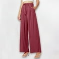 thumbnail image 2 of Women's Summer High Waisted Drawstring Linen Wide Leg Beach Pants with Pockets, Comfortable, Casual, Pure Color, Loose Fit for Vacation, 2 of 5