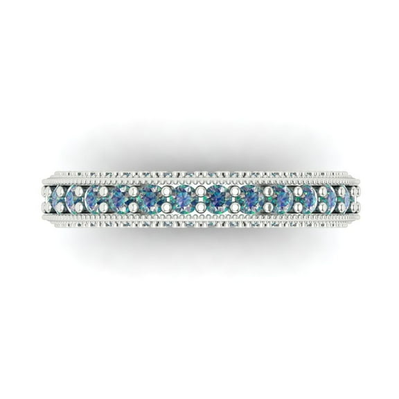 1.44 ctw Wedding Band for Women - 18K White Gold Blue Moissanite Stackable Eternity Ring