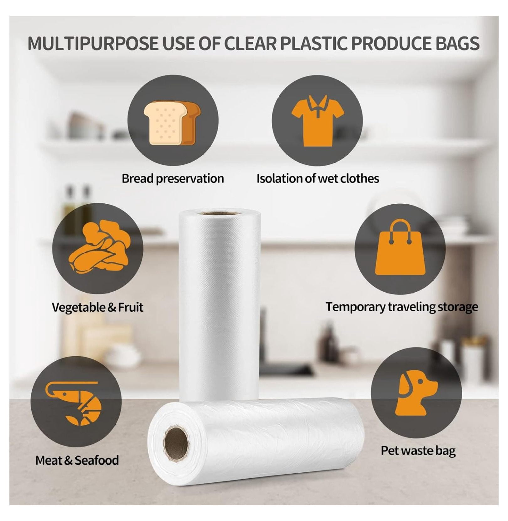 12” x 20” Plastic Produce Bags, Food Storage Bags 350pcs on a Roll, Clear Produce Bag for Food Vegetable Bread Fruit Meat - 8 Rolls