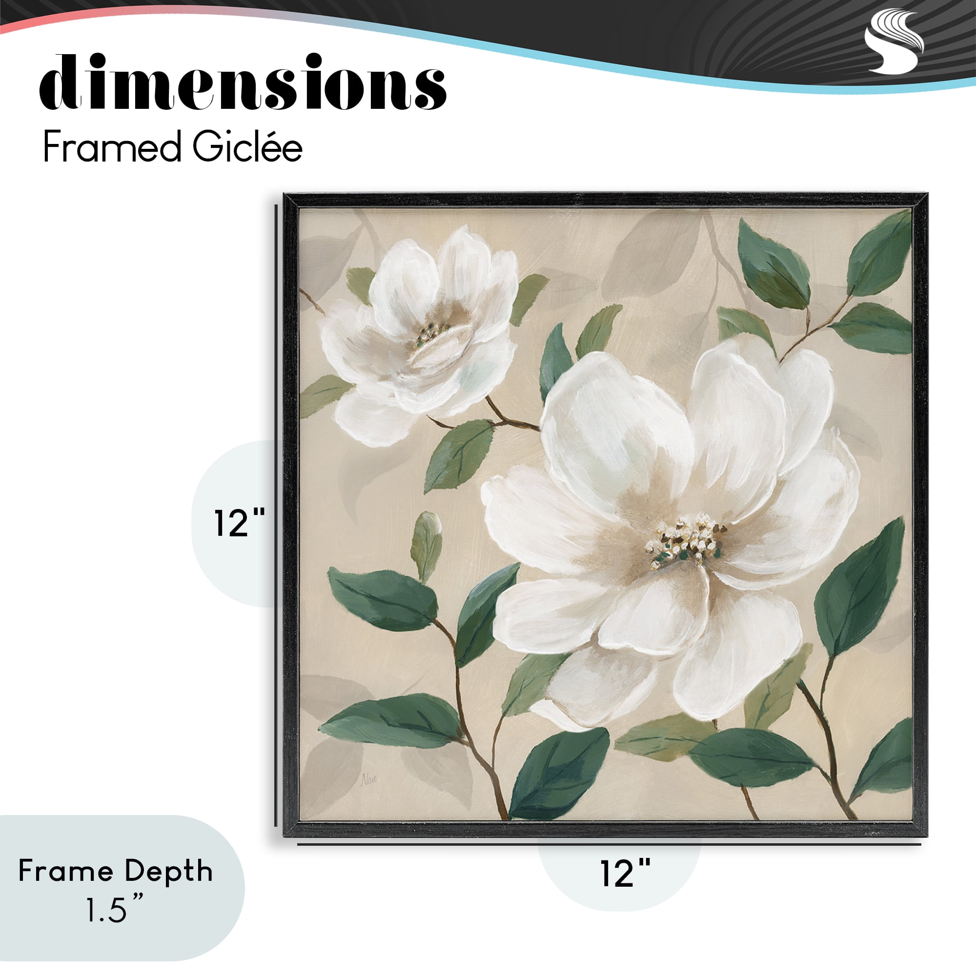 Stupell Industries Serene White Blossom with Leaves Black Framed Giclee Art, design by Nan