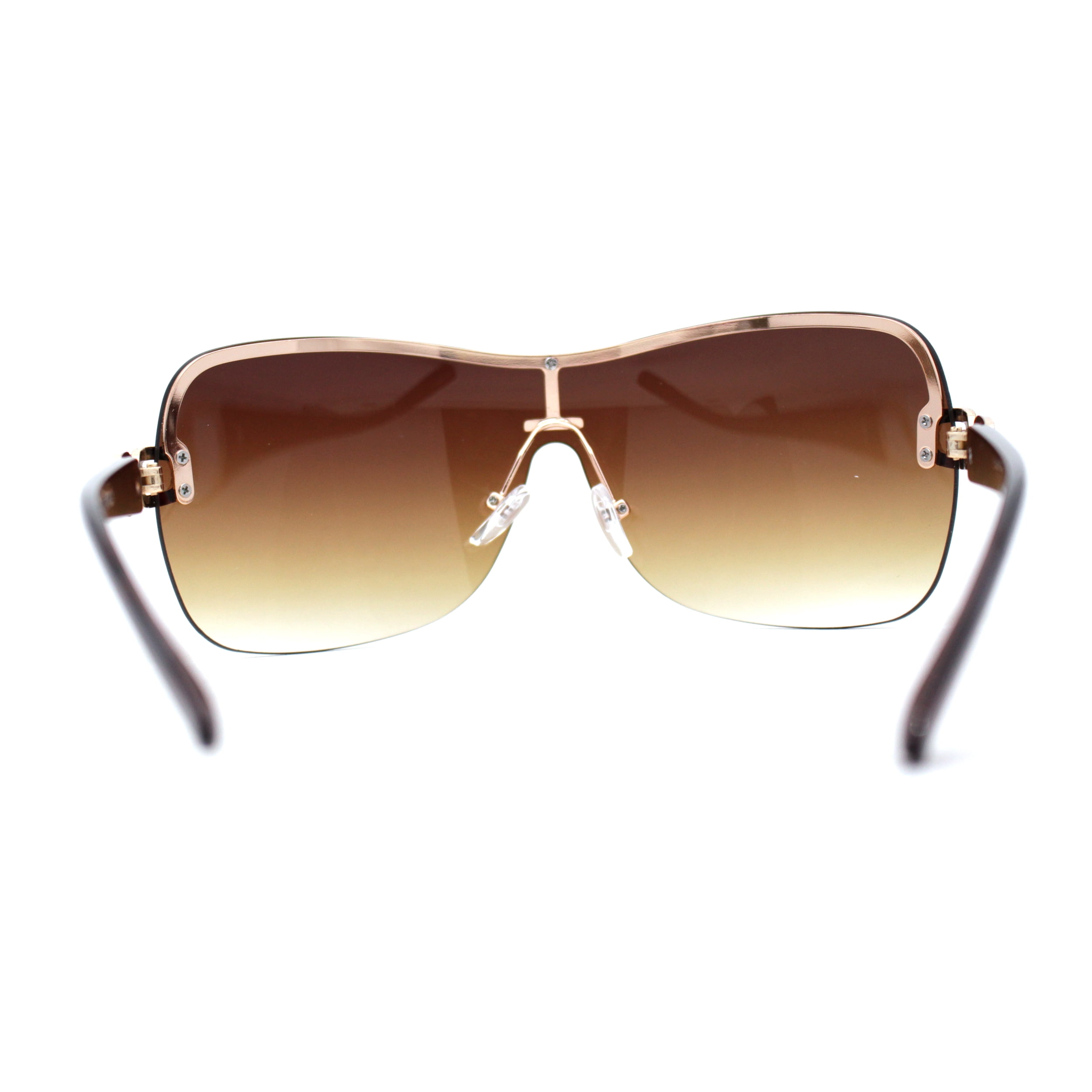 0031 Sunglasses Women Brown Oversized Wrap  Around New Solarized Glam Wrap Brown Fade Gold Female Wrap Sunglasses  main image 2