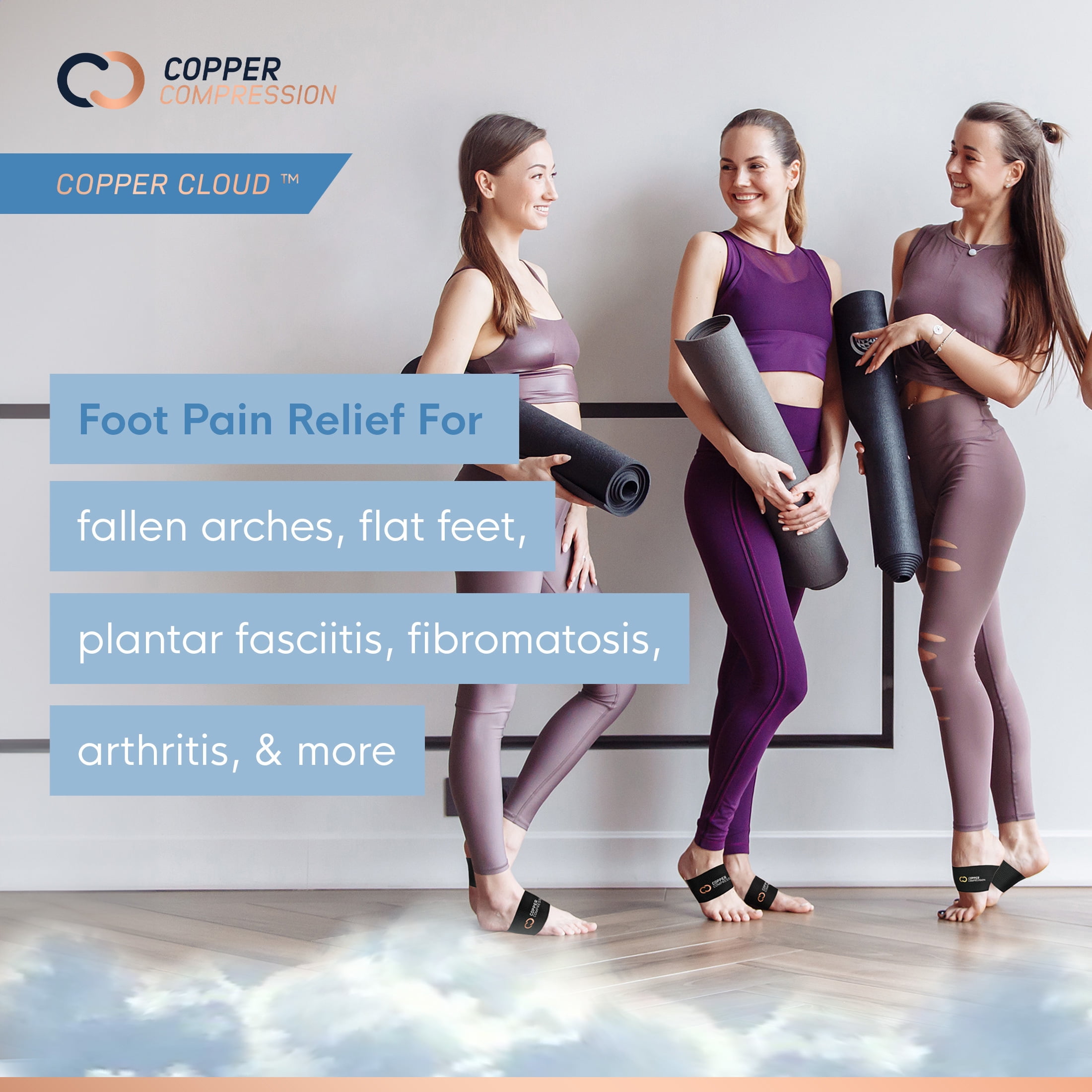 Copper Compression COPPER CLOUD Arch Support - One Size Fits Most (Unisex, Black, 1 Pair)