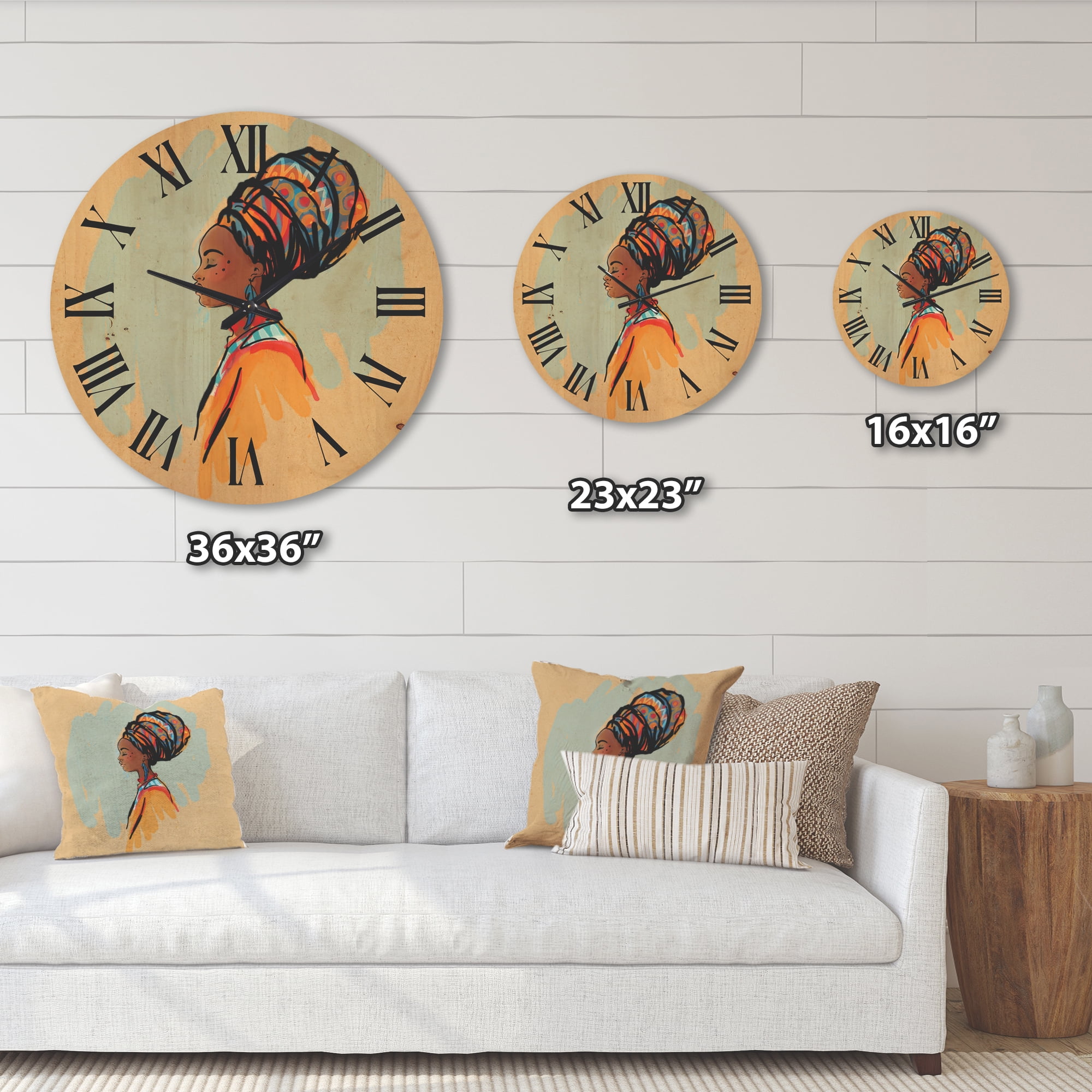 Designart 'Portrait of African American Woman With Turban II' Modern Wood Wall Clock