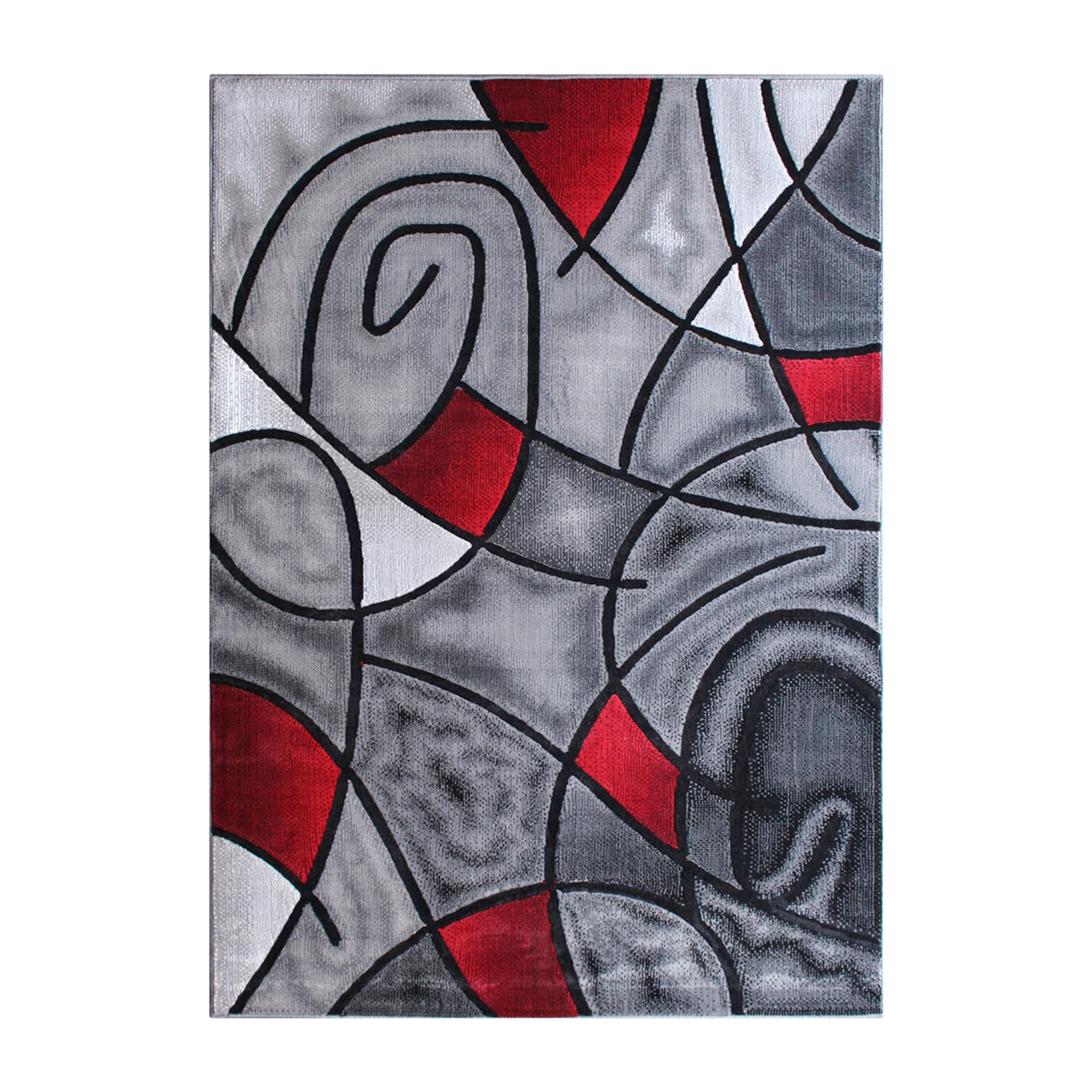 Masada Rugs Modern Contemporary Area Rug, Red Grey Black. (8 Feet X 10 Feet)