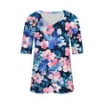 thumbnail image 7 of V Neck T Shirts for Women Summer Classic Casual Floral Printed Short Sleeve Tops Cute V Neck Business Blouses (2XL, Navy 2), 7 of 7
