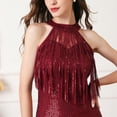 thumbnail image 4 of Vestido de fiesta sexy de moda con cuello colgante y borlas de lentejuelas para discoteca, sin mangas, adelgazante, de longitud media, 4 of 6
