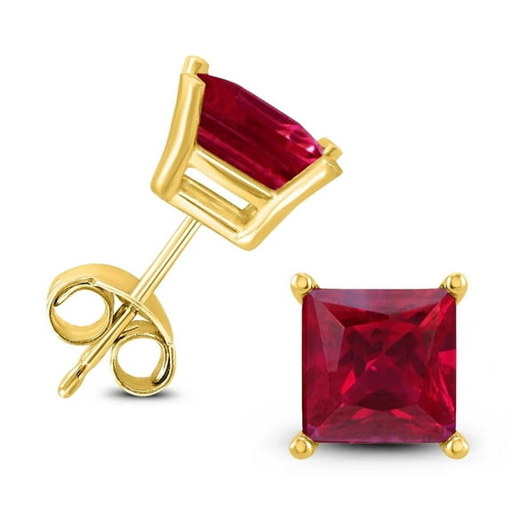 Paris Jewelry 24k Yellow Gold 2 Ct Created Ruby Square Stud Earrings Jewelry Gift for Her Women plated