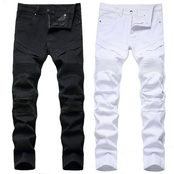 Mens Slim Fit Skinny Jeans Stretch Ripped Distressed Biker Jeans for Men Fashion Straight Comfort Flex Waist Casual Denim Pants White