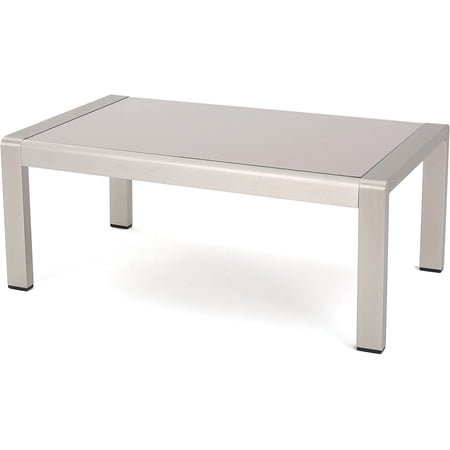 Christopher Knight Home Cape Coral Outdoor Aluminum Coffee Table with Glass Top, Silver
