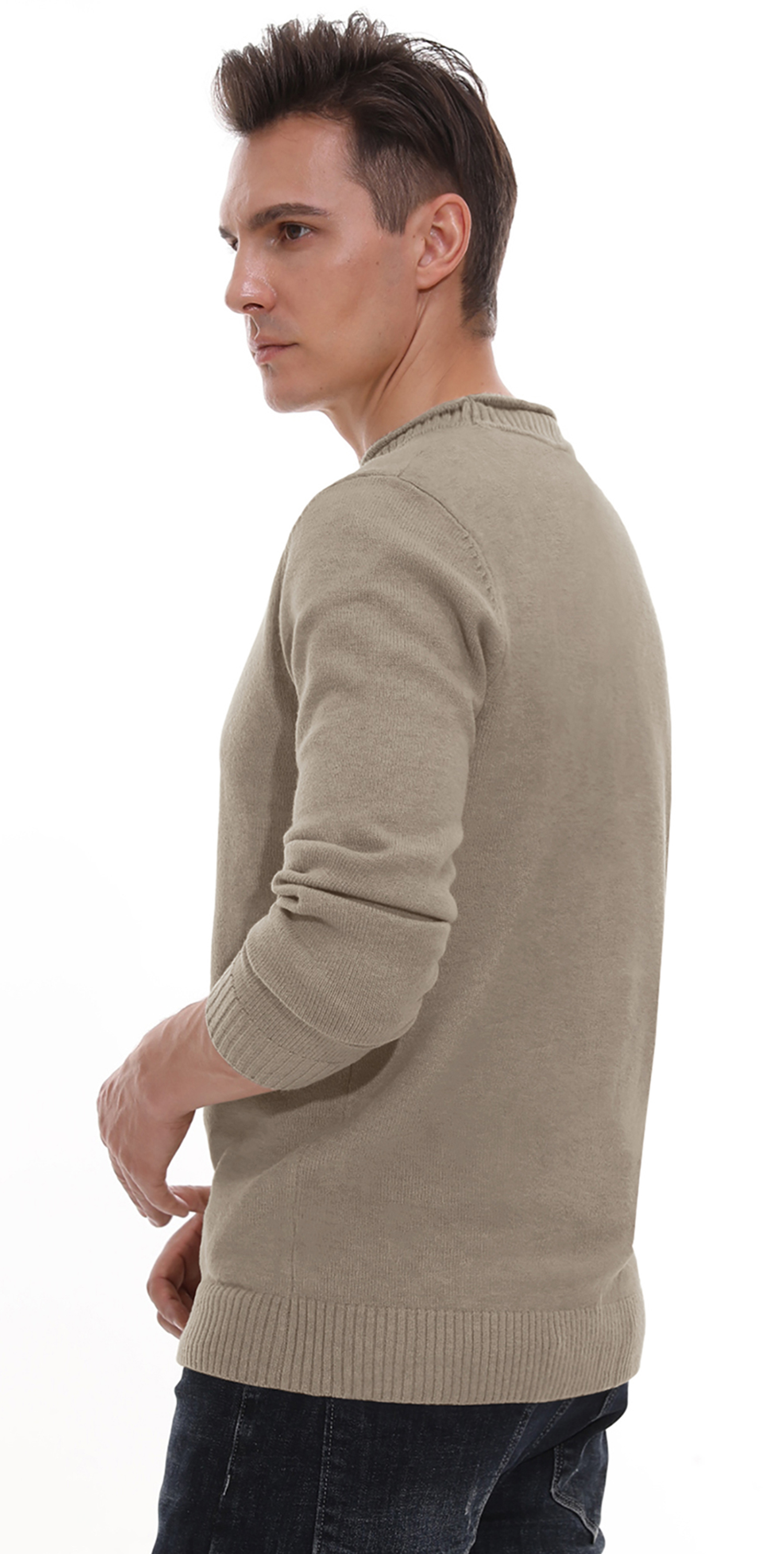 Giruns Men's Crewneck Pullover Sweater, Beige photo 3