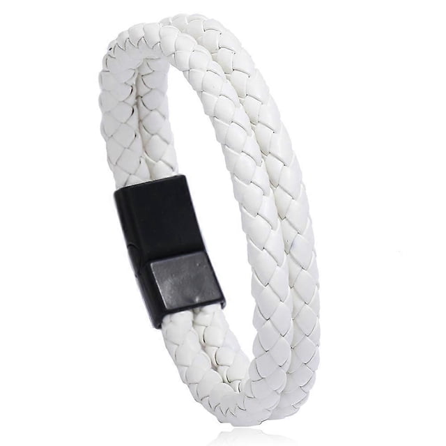 Pulsera de cuero sintético con doble círculo trenzado vintage azul de tendencia para hombre.