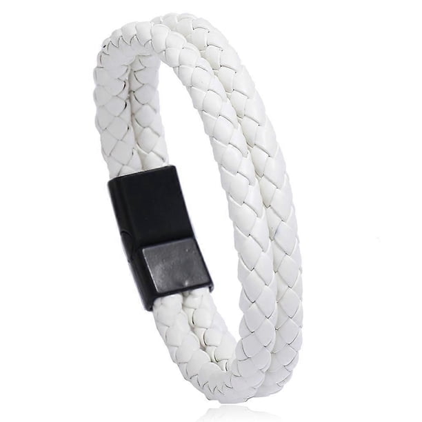 Pulsera de cuero sintético con doble círculo trenzado vintage azul de tendencia para hombre.
