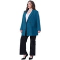 thumbnail image 3 of DARING DIVA Women's Plus Lapel Button with Pocket Jackets Long Blazer 3X Lake Blue, 3 of 6