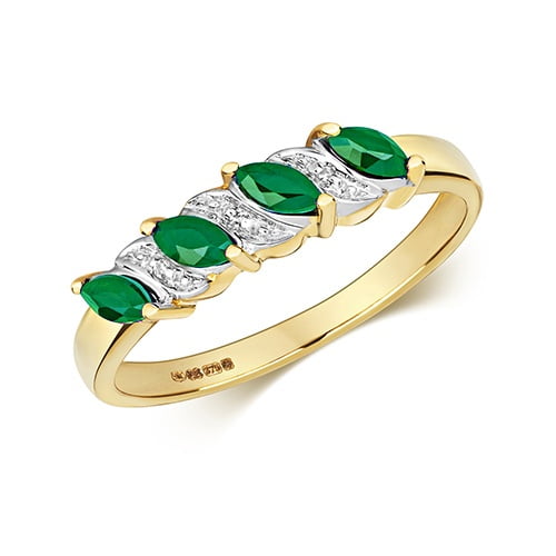 Sophisticated 9k Gold Women Diamond Ring Brilliant Cut H - PK with Emerald