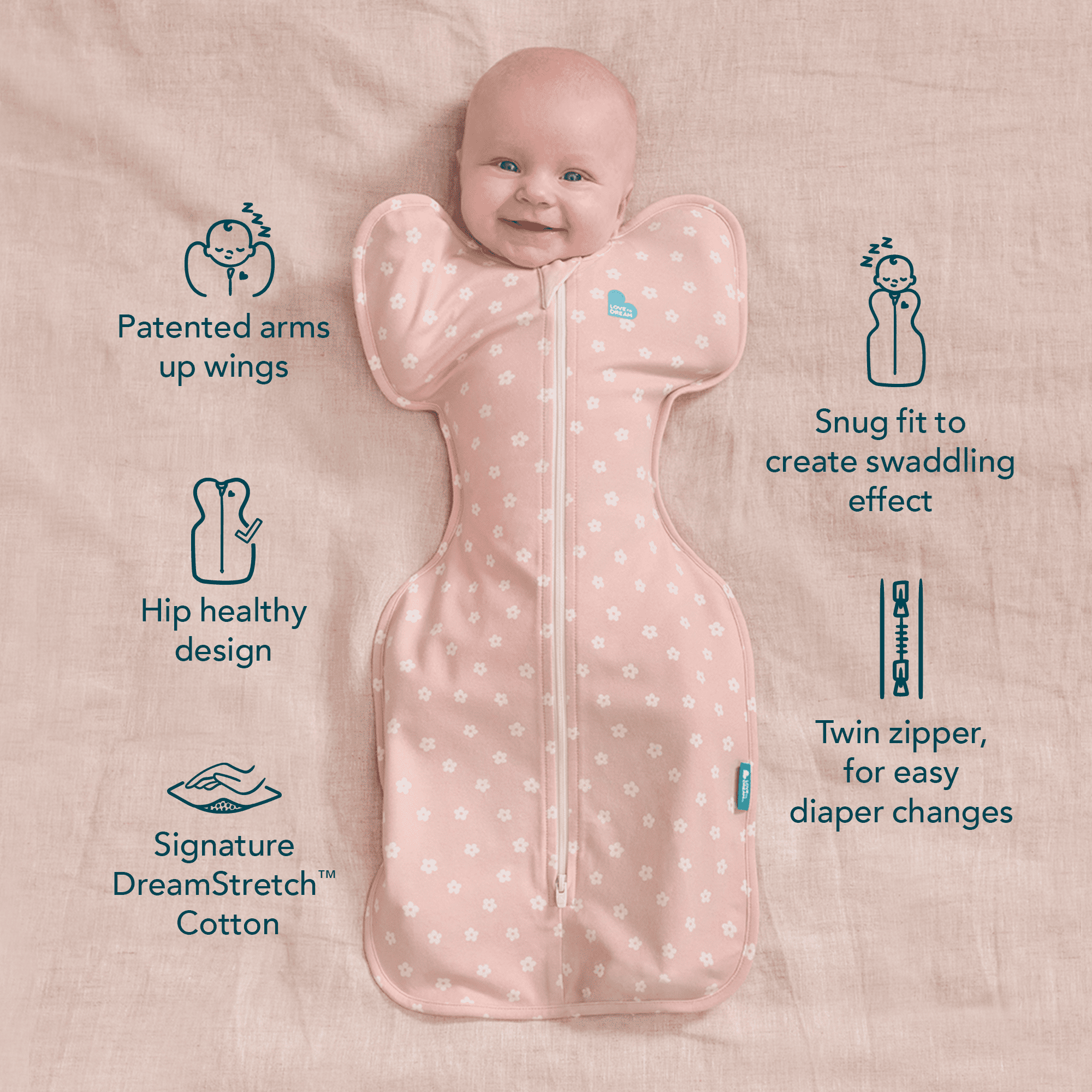 Love To Dream Swaddle Up Original Sleep Sack, 4-Way Stretch, Cotton Blend, 1.0 TOG, Deep Olive Stars, Small